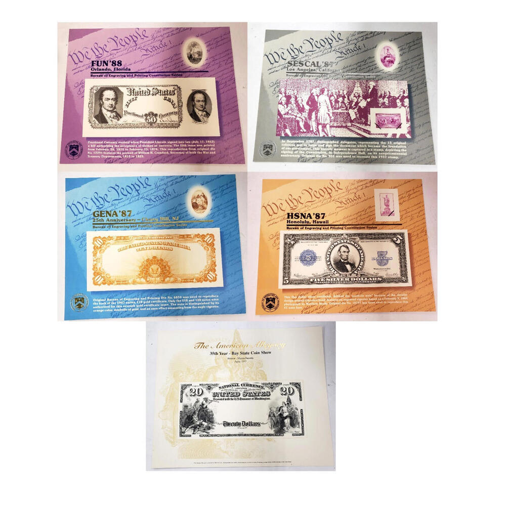 BEP USPS Intaglio Print Souvenir Cards Lot Of 5 Bureau of Engraving & Printing